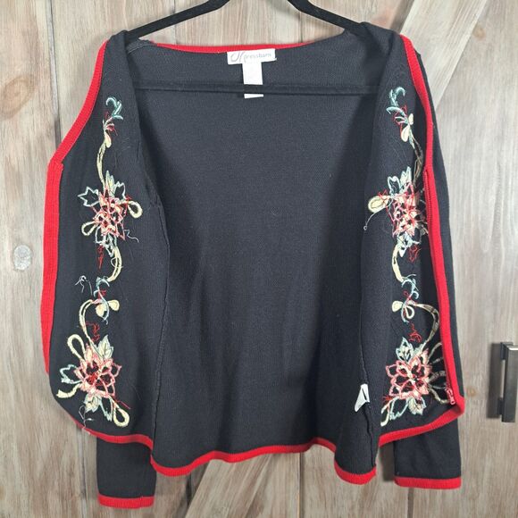 VTG Dress Barn Zip Up Cardigan Sweater Embroidered Beaded Christmas Sz S Roomy - Picture 4 of 10